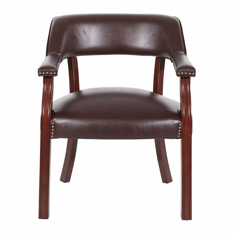 Captain's Chair: Red, Mahogany, 4 Casters/Glides, 25 1/8 in Overall Wd, 19 in Seat Ht