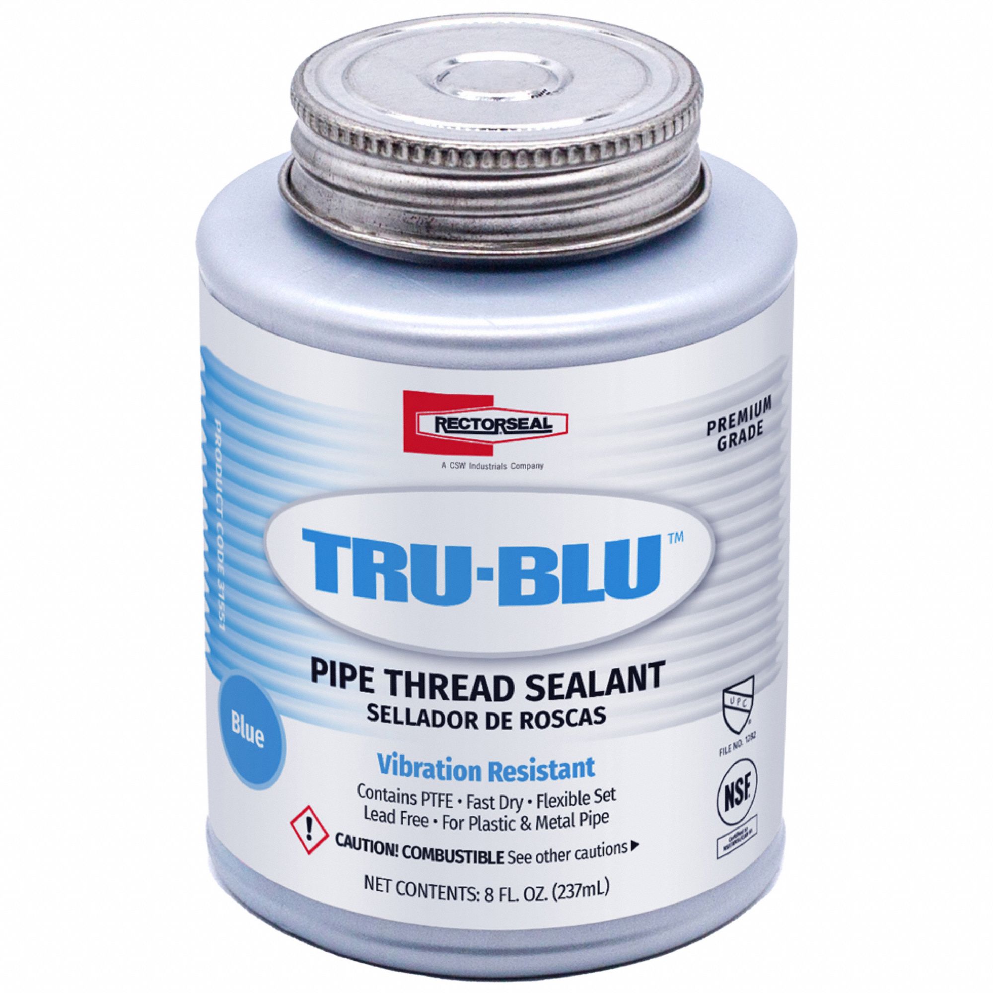 RECTORSEAL Pipe Thread Sealant TruBlu, 9.6 fl oz, BrushTop Can, Blue