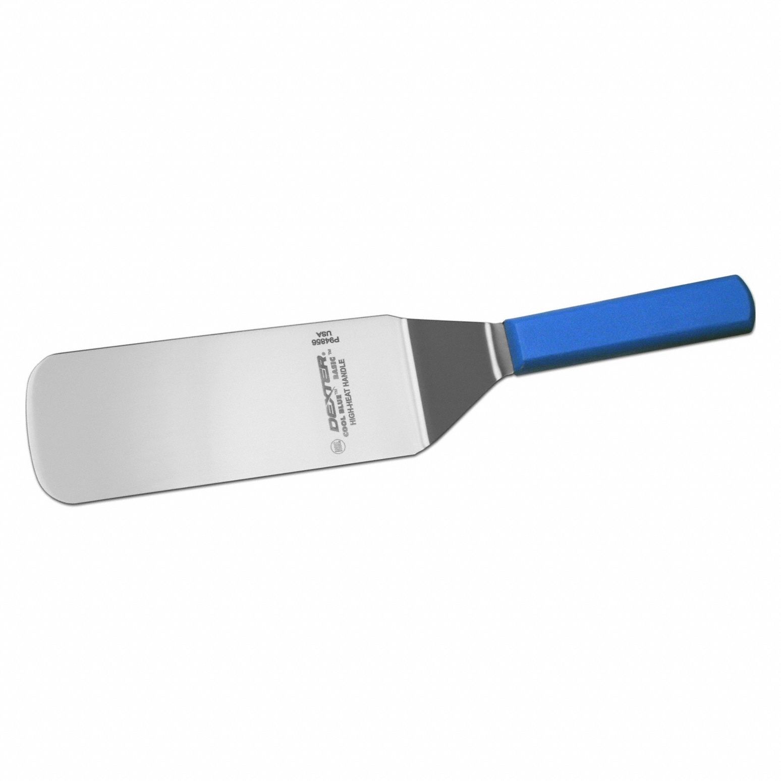 Cake Turner: Stainless Steel, Dexter, 8 in Blade Lg, 3 in Blade Wd, Blue