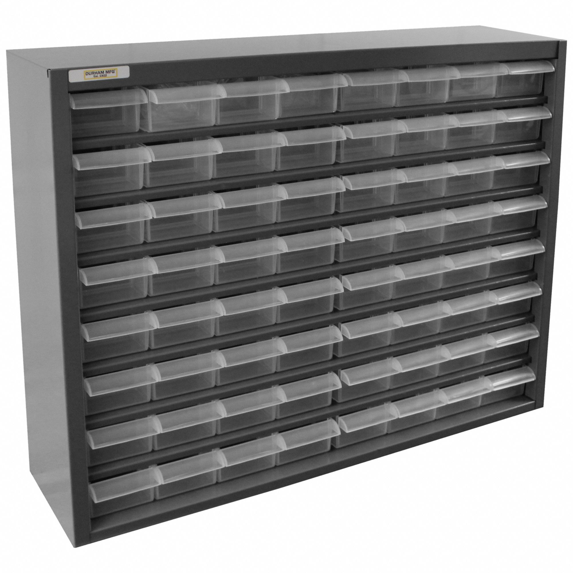 64 PLASTIC DRAWER CABINET, POWDER COATED, GREY, 25 7/8 X 21 3/8 X 21 3/8 IN, STEEL/POLYPROPYLENE