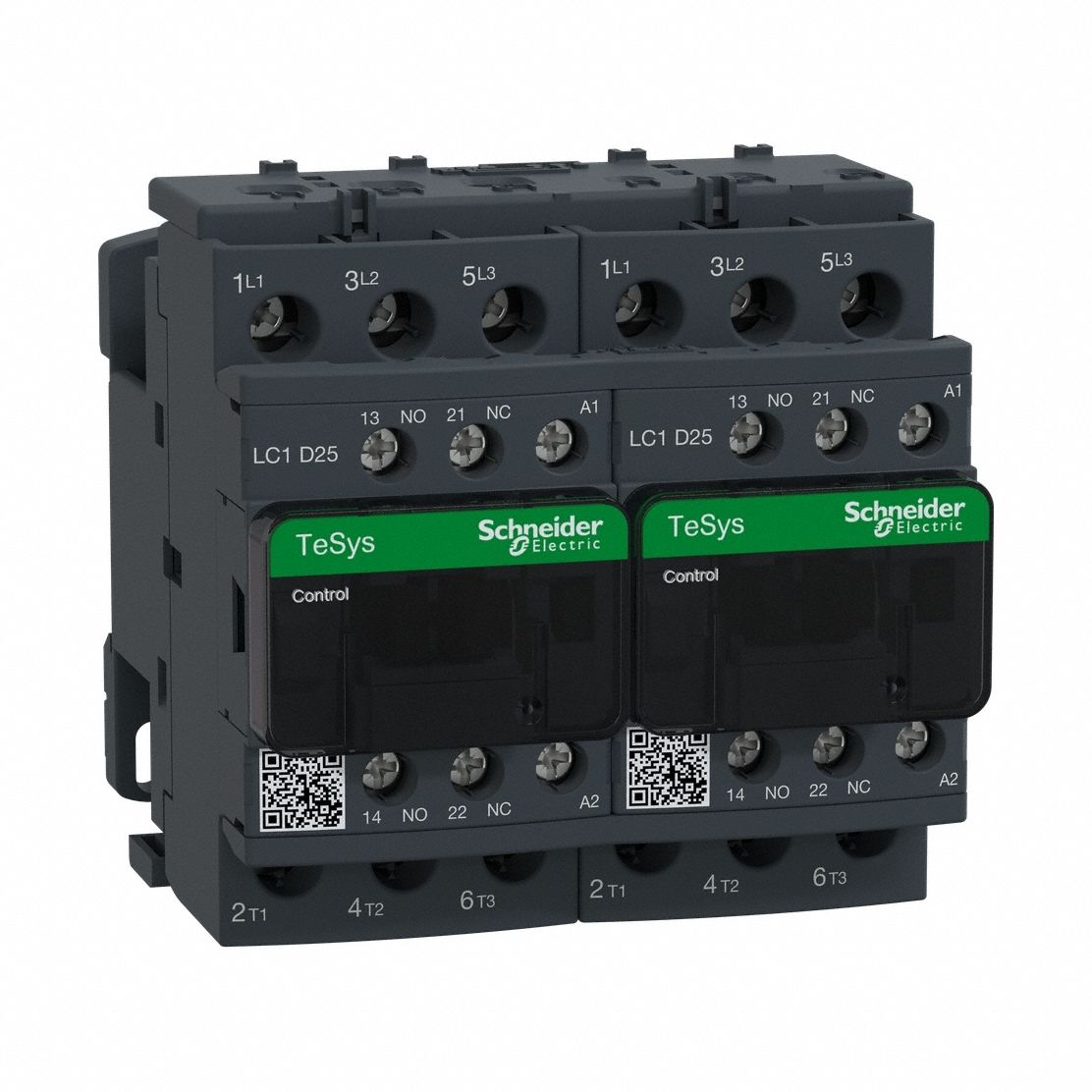 IEC Magnetic Contactor: Reversing, 3 Poles, 3NO Contacts, 25 A, 110V AC Coil, 1NO/1NC