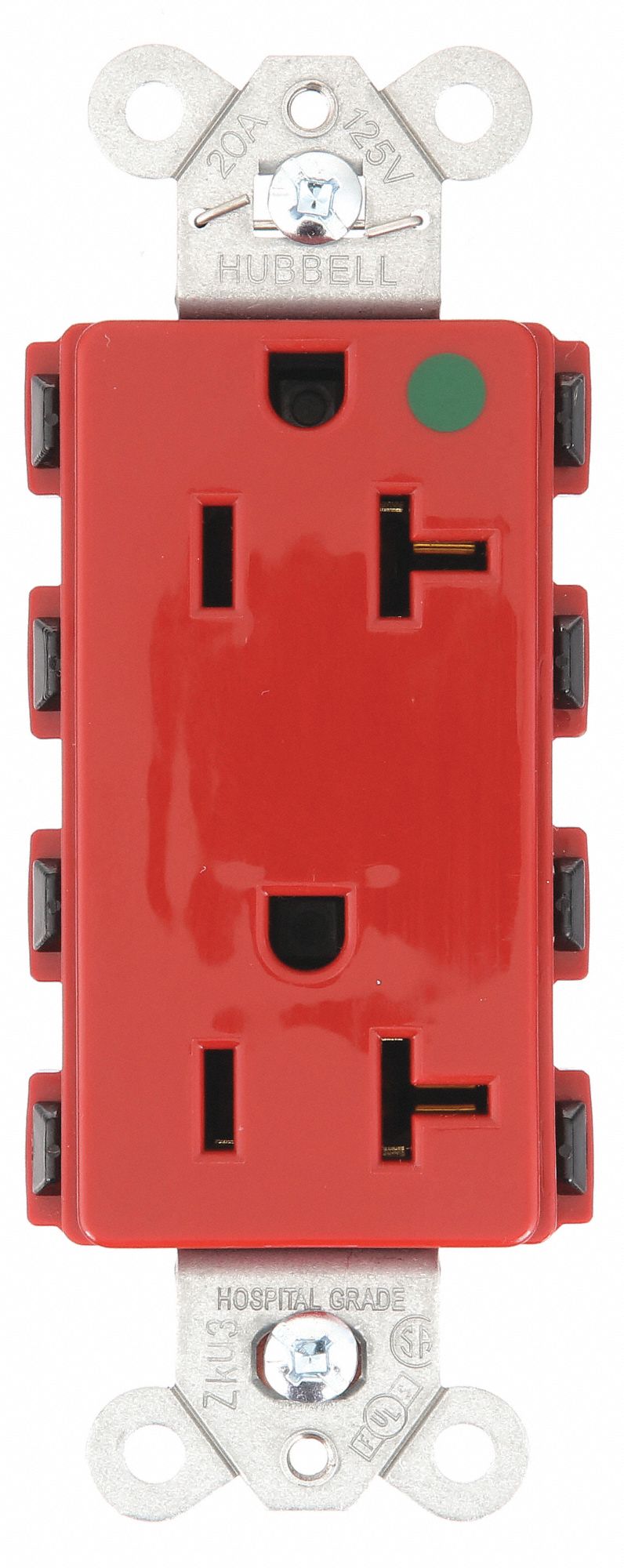 RECEPTACLE, DECORATOR DUPLEX, 5-20R, 20 A, 125V AC, RED, 2 POLE/3 WIRE POLES AND WIRES