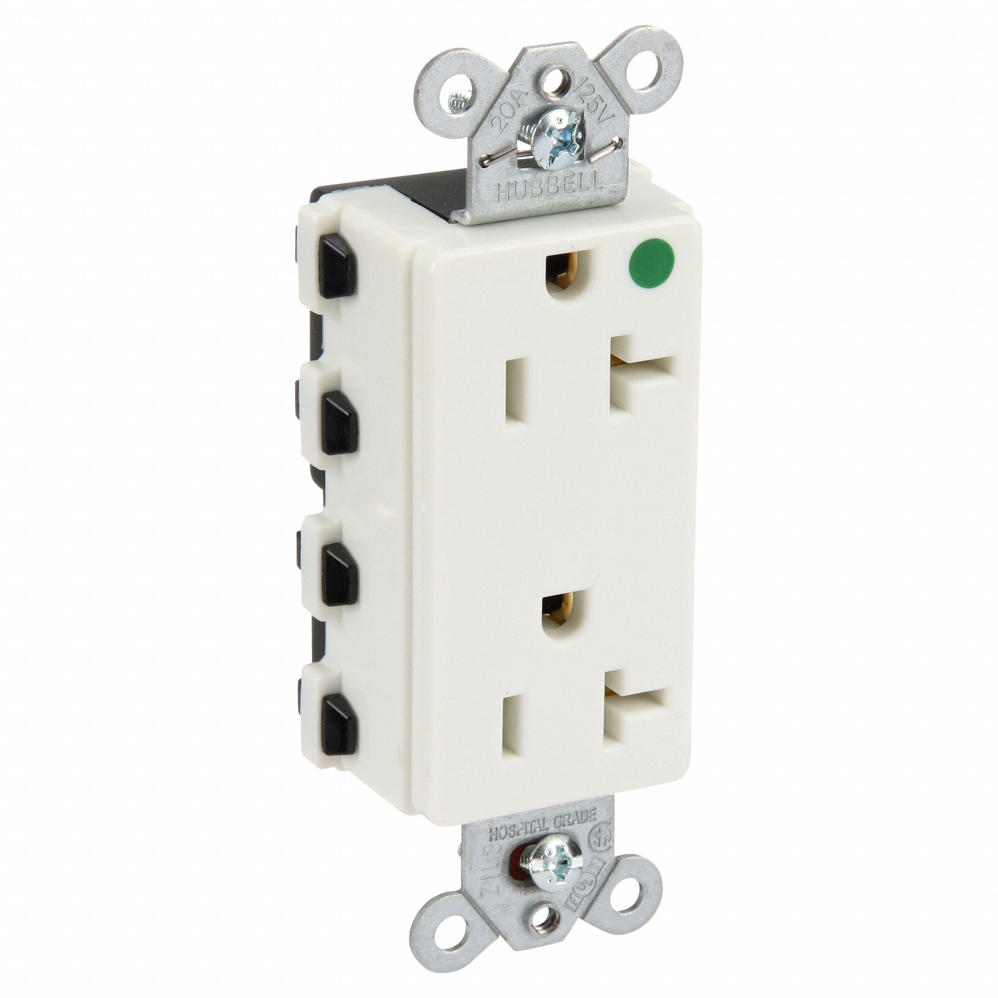 RECEPTACLE, DECORATOR DUPLEX, 5-20R, 20 A, 125V AC, WHITE, 2 POLE/3 WIRE POLES AND WIRES