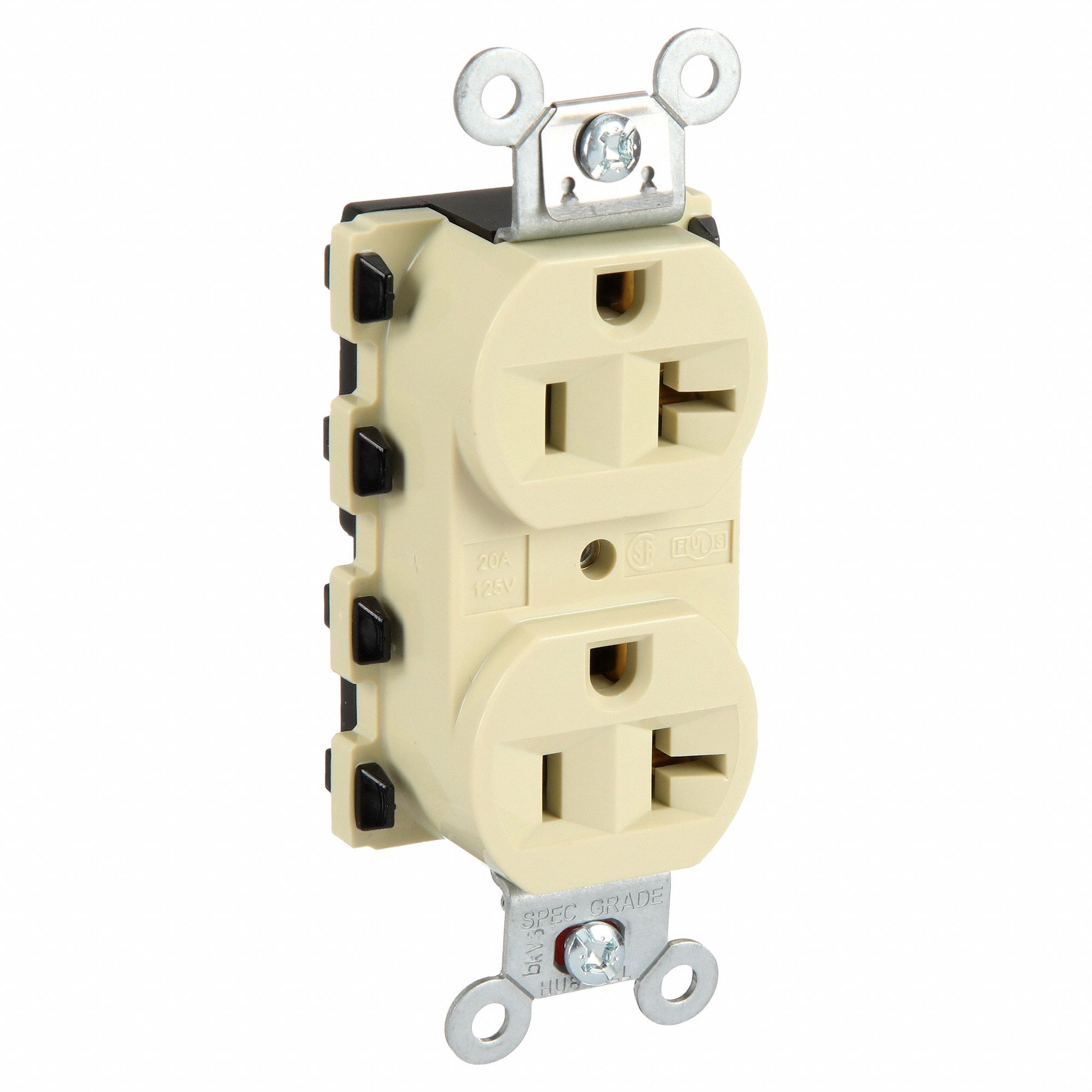 RECEPTACLE, DUPLEX, IVORY, 5-20R, 20 A, 125V AC, 2 POLE/3 WIRE, MODULAR WIRING