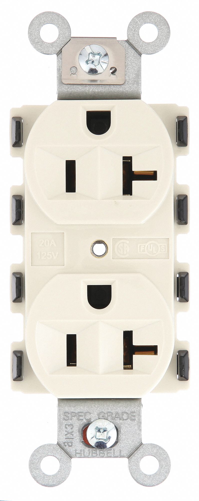 Receptacle: Duplex, Light Almond, 5-20R, 20 A, 125V AC, 2 Pole / 3 Wire, Modular Wiring