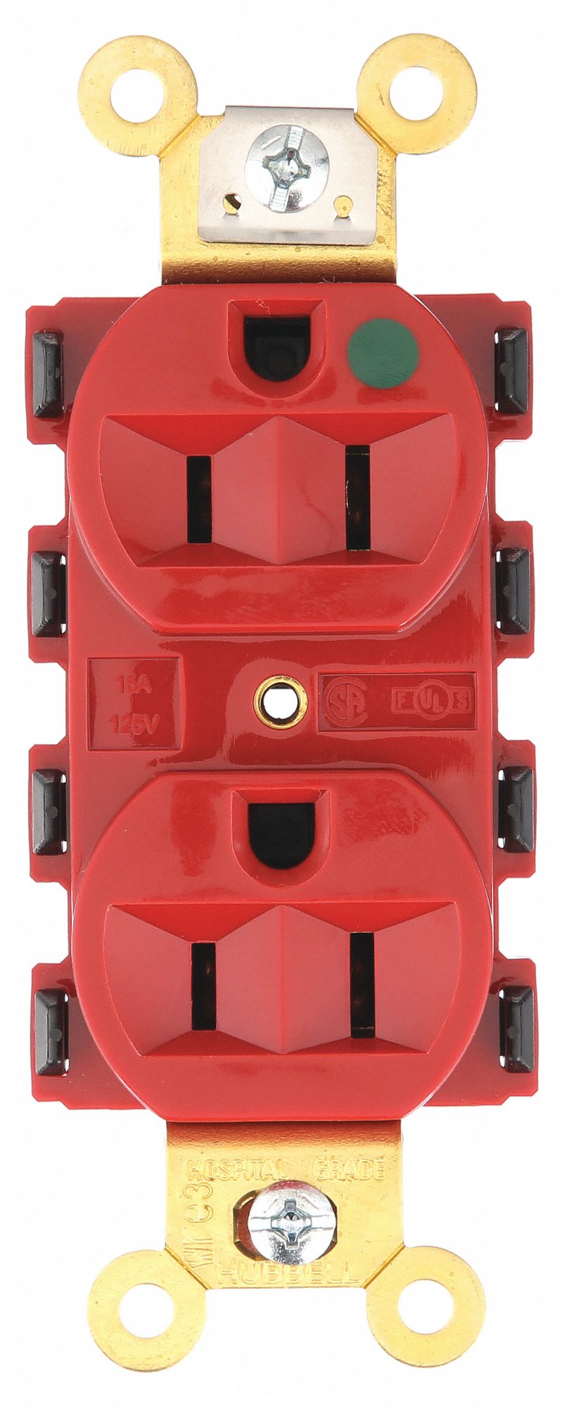 RECEPTACLE, DUPLEX, 5-15R, 15 A, 125V AC, RED, 2 POLE/3 WIRE POLES AND WIRES, MODULAR WIRING