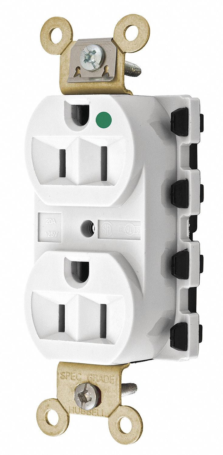 RÉCIPIENT, PRISE DOUBLE, 2 PÔLES/3 FILS, NYLON, 125 V CA, COURANT NOMINAL 15 A, CÂBLAGE MODULAIRE, 5-15R, 1/2 HP, BLANC