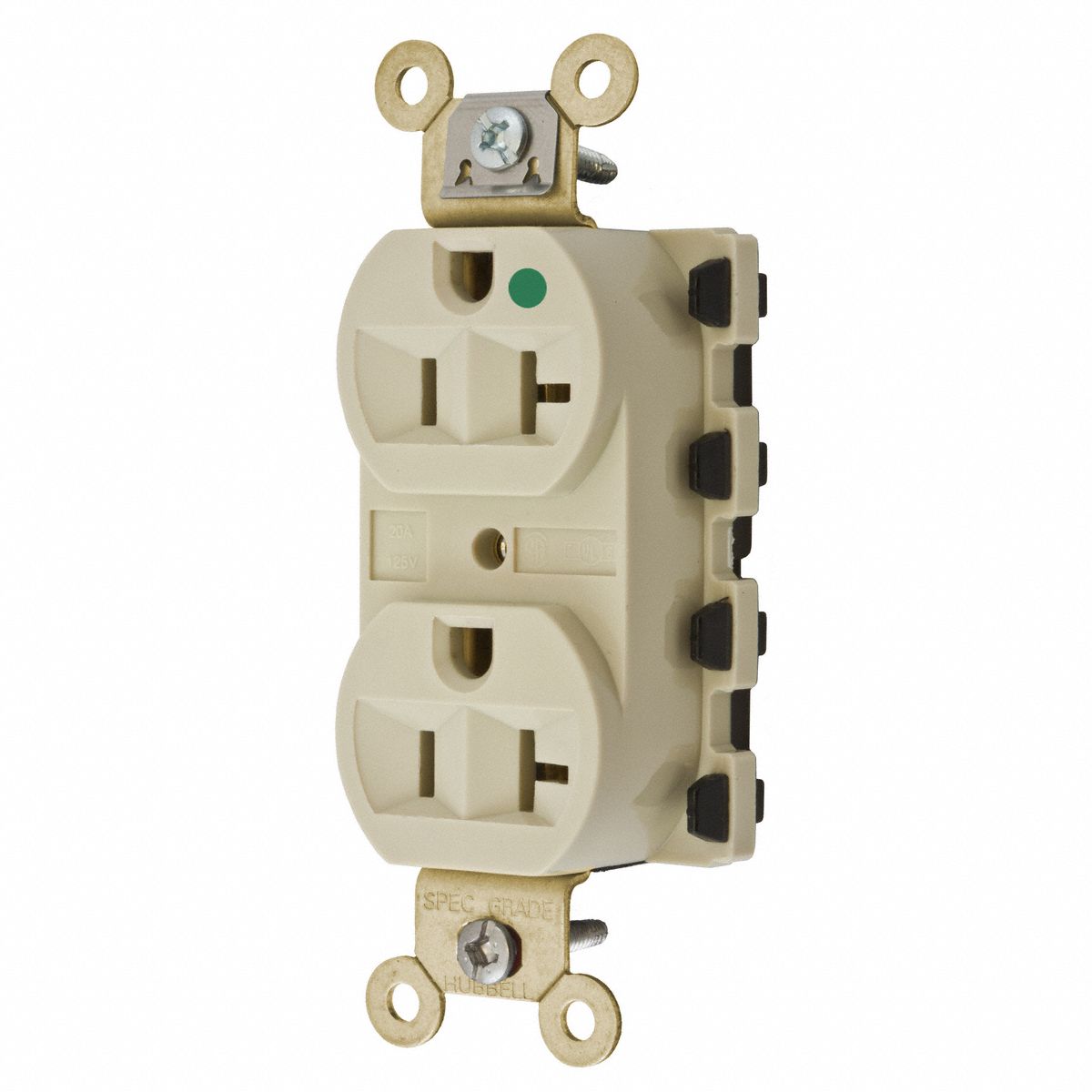 RECEPTACLE, DUPLEX, 5-20R, 20 A, 125V AC, IVORY, 2 POLE/3 WIRE POLES AND WIRES