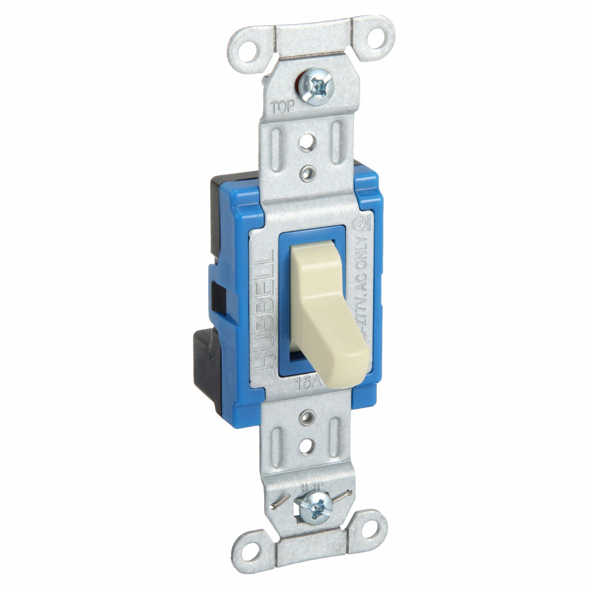 Wall Switch: Toggle Switch, 3-Way, Ivory, 15 A, 120/277V AC, Snap-In Module