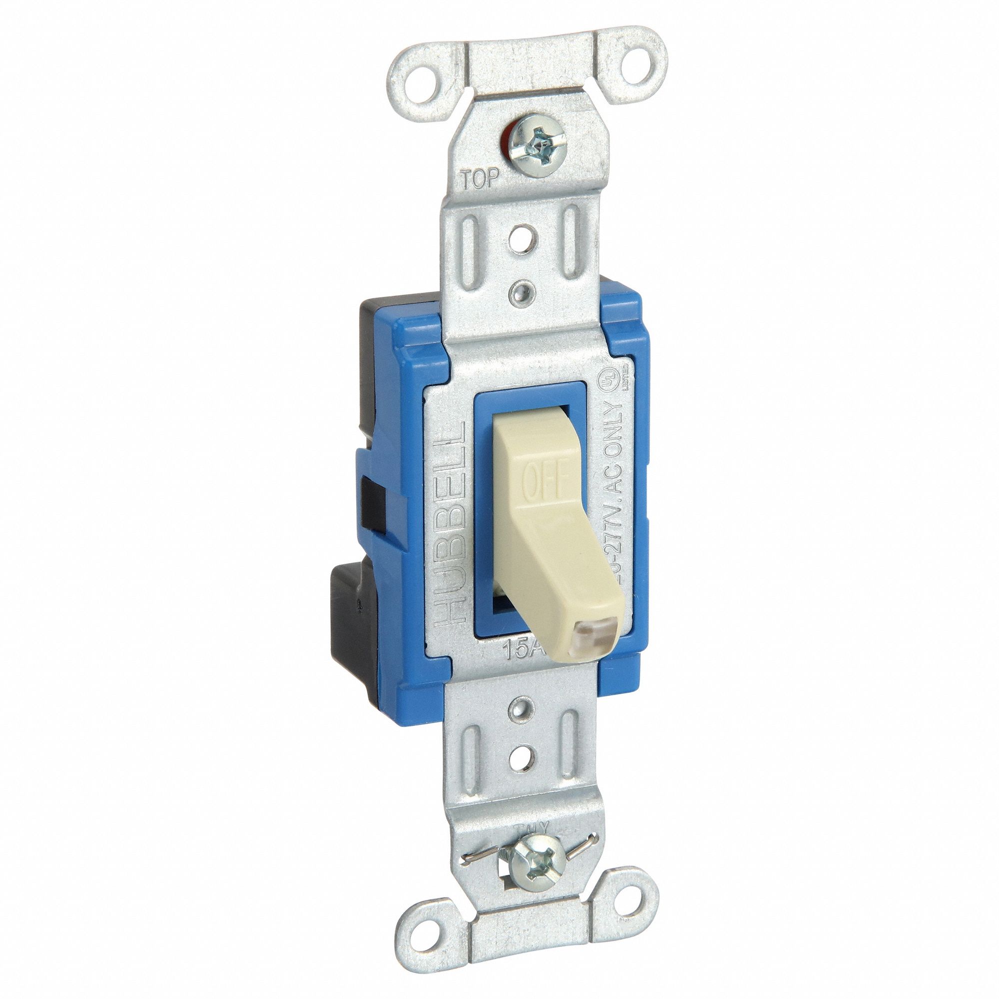 Illuminated Wall Switch: Toggle Switch, Single Pole, Ivory, 15 A, 120/277V AC, Snap-In Module