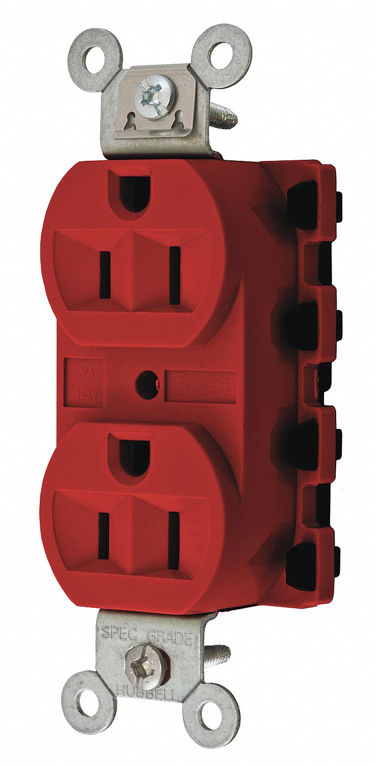 15, Commercial, Receptacle, Red, No Tamper Resistant - Grainger