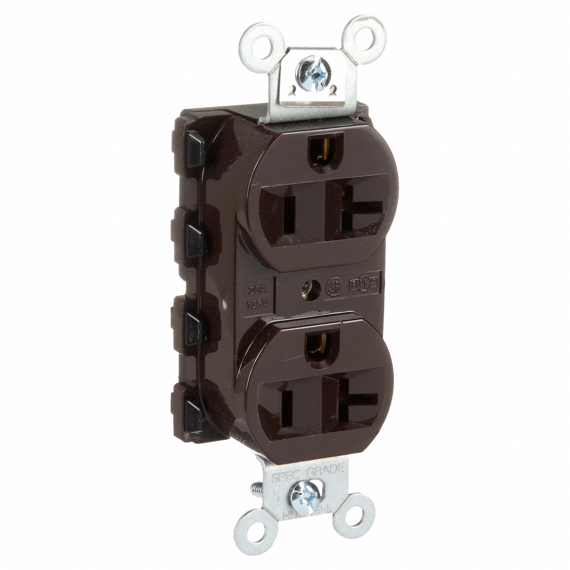 Receptacle: Duplex, Brown, 5-20R, 20 A, 125V AC, 2 Pole / 3 Wire, Modular Wiring
