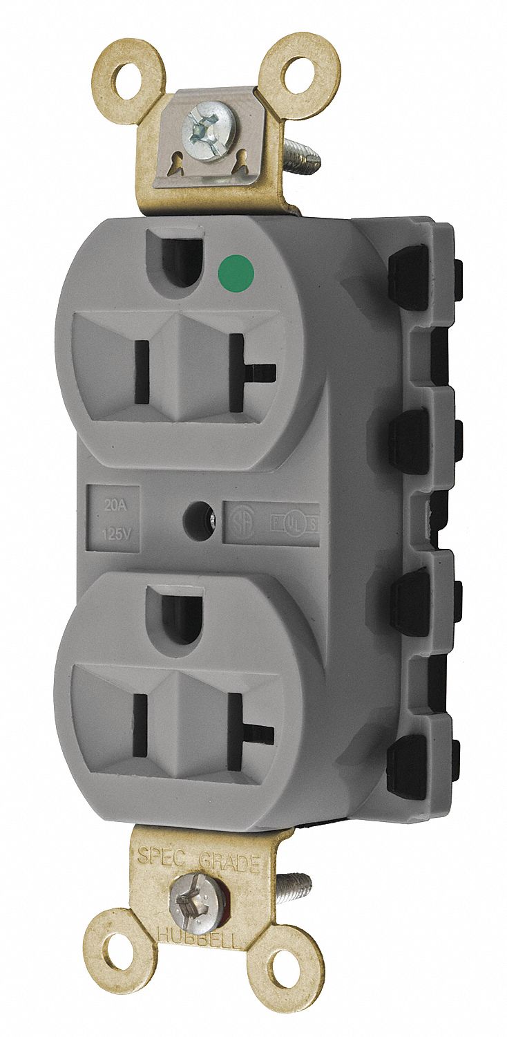 20, Heavy Use Hospital Grade, Receptacle, Gray, No Tamper Resistant ...