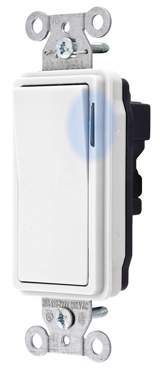 ILLUMINATED WALL SWITCH,WHITE,20A,ROCKER