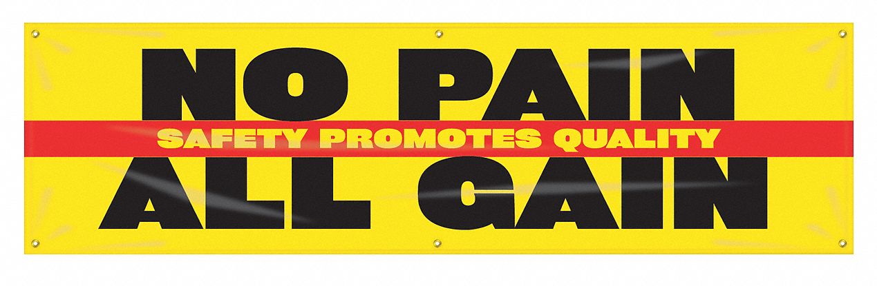 Safety Banner: Poly Sheeting, 28 in x 96 in Nominal Sign Size, Indoor/Outdoor, 1 Printed Sides