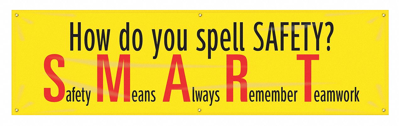 Safety Banner: Poly Sheeting, 28 in x 96 in Nominal Sign Size, Indoor/Outdoor, 1 Printed Sides