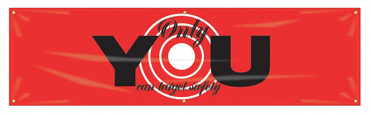 Safety Banner: Poly Sheeting, 28 in x 96 in Nominal Sign Size, Indoor/Outdoor, 1 Printed Sides