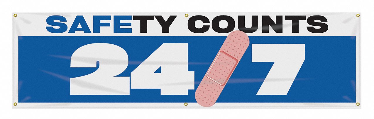 Safety Banner: Poly Sheeting, 28 in x 96 in Nominal Sign Size, Indoor/Outdoor, 1 Printed Sides