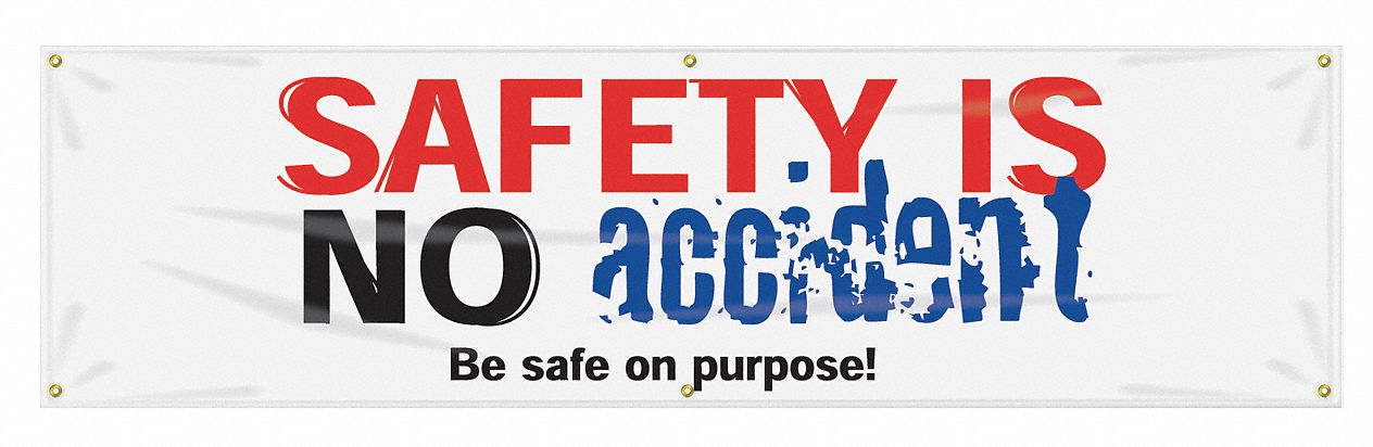 Safety Banner: Poly Sheeting, 28 in x 96 in Nominal Sign Size, Indoor/Outdoor, 1 Printed Sides
