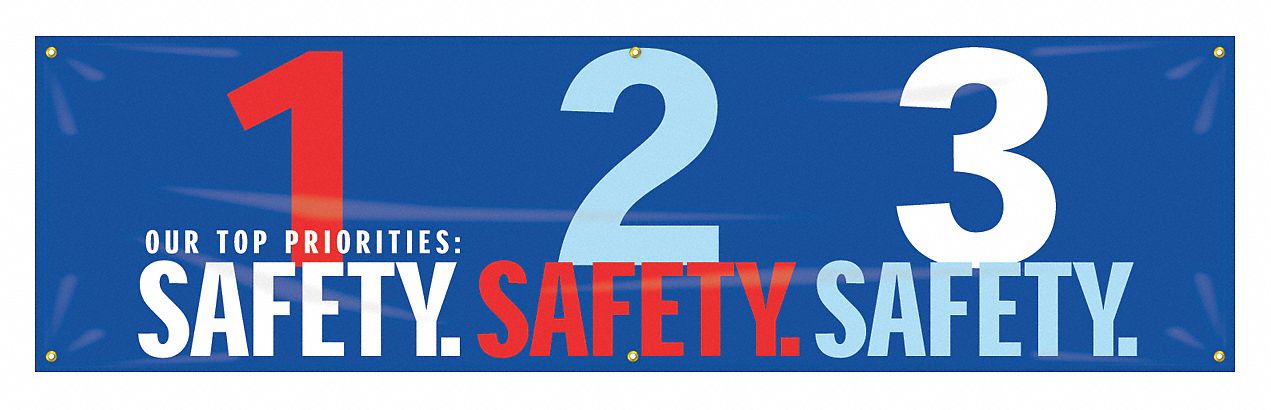 Safety Banner: Poly Sheeting, 28 in x 96 in Nominal Sign Size, Indoor/Outdoor, 1 Printed Sides