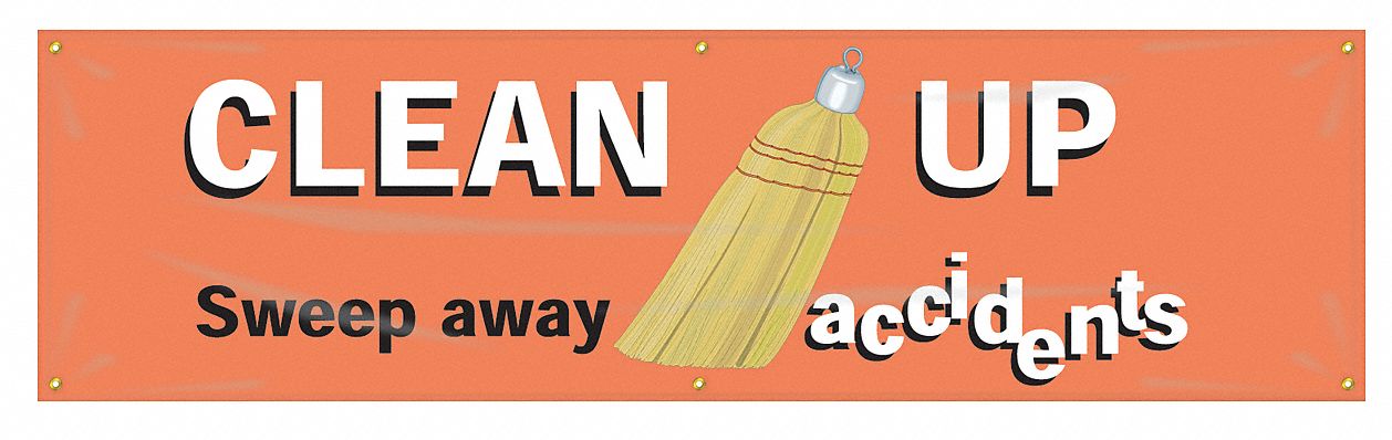 Safety Banner: Poly Sheeting, 28 in x 96 in Nominal Sign Size, Indoor/Outdoor, 1 Printed Sides