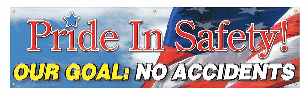 Safety Banner: Poly Sheeting, 28 in x 96 in Nominal Sign Size, Indoor/Outdoor, 1 Printed Sides