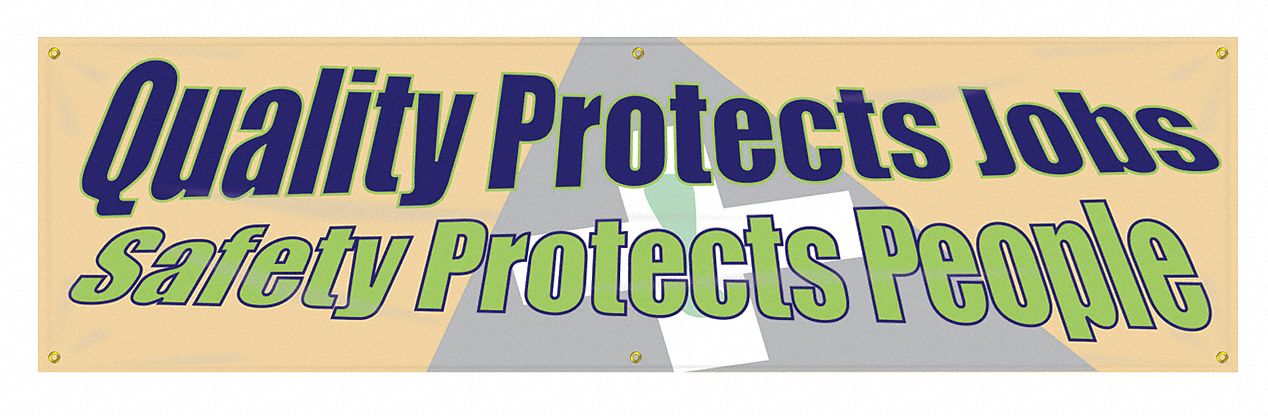Safety Banner: Poly Sheeting, 28 in x 96 in Nominal Sign Size, Indoor/Outdoor, 1 Printed Sides