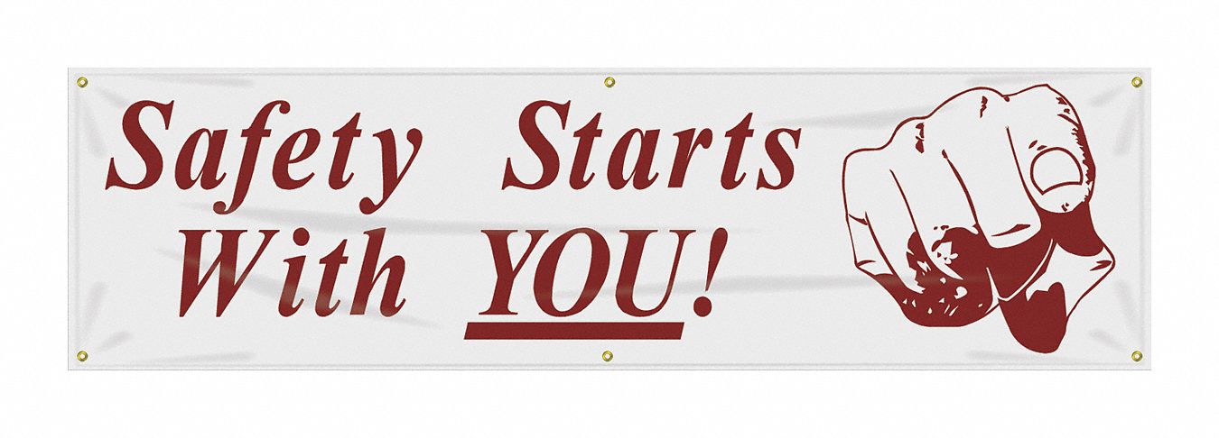 Safety Banner: Poly Sheeting, 28 in x 96 in Nominal Sign Size, Indoor/Outdoor, 1 Printed Sides