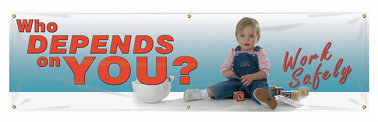 Safety Banner: Poly Sheeting, 28 in x 96 in Nominal Sign Size, Indoor/Outdoor, 1 Printed Sides