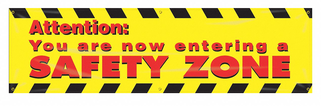 Safety Banner: Poly Sheeting, 28 in x 96 in Nominal Sign Size, Indoor/Outdoor, 1 Printed Sides
