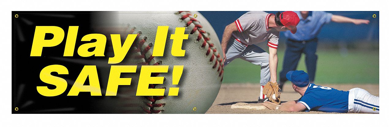 Safety Banner: Poly Sheeting, 28 in x 96 in Nominal Sign Size, Indoor/Outdoor, 1 Printed Sides