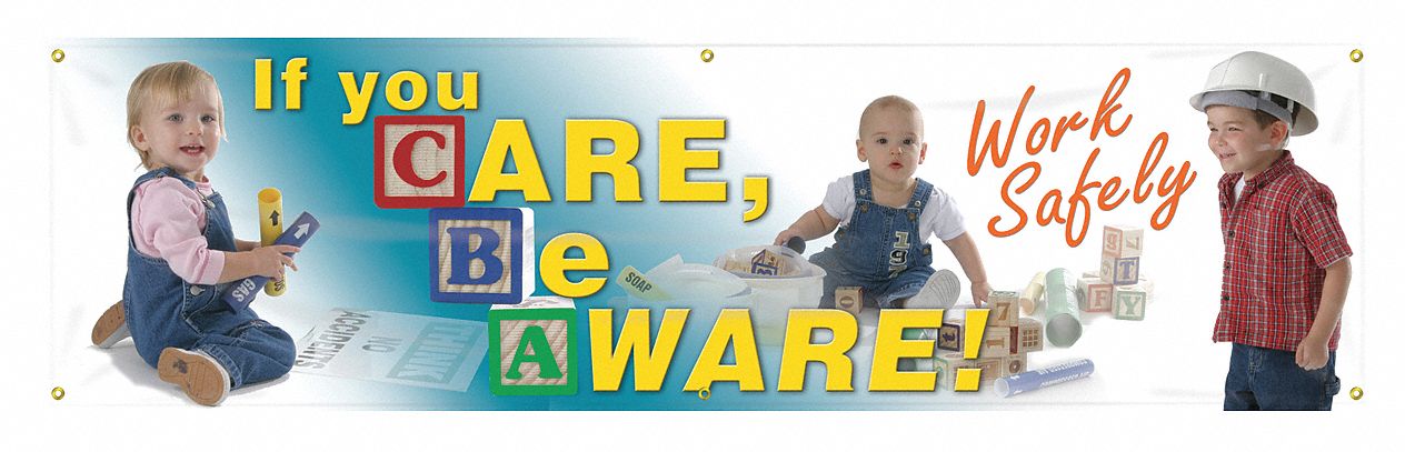 Safety Banner: Poly Sheeting, 28 in x 96 in Nominal Sign Size, Indoor/Outdoor, 1 Printed Sides