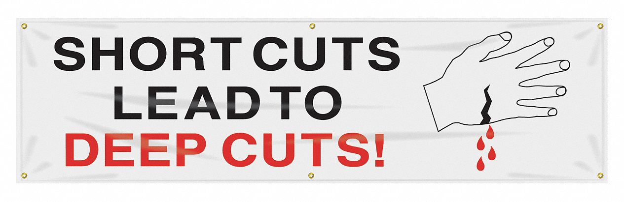 Safety Banner: Poly Sheeting, 28 in x 96 in Nominal Sign Size, Indoor/Outdoor, 1 Printed Sides