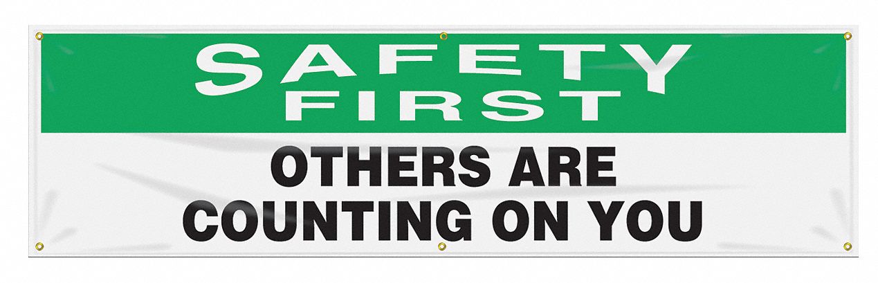 Safety Banner: Poly Sheeting, 28 in x 96 in Nominal Sign Size, Indoor/Outdoor, 1 Printed Sides