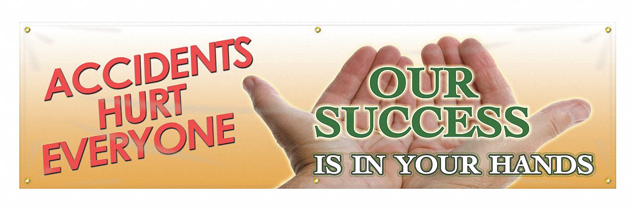 Safety Banner: Poly Sheeting, 28 in x 96 in Nominal Sign Size, Indoor/Outdoor, 1 Printed Sides