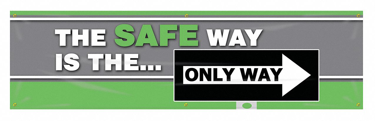 Safety Banner: Poly Sheeting, 28 in x 96 in Nominal Sign Size, Indoor/Outdoor, 1 Printed Sides