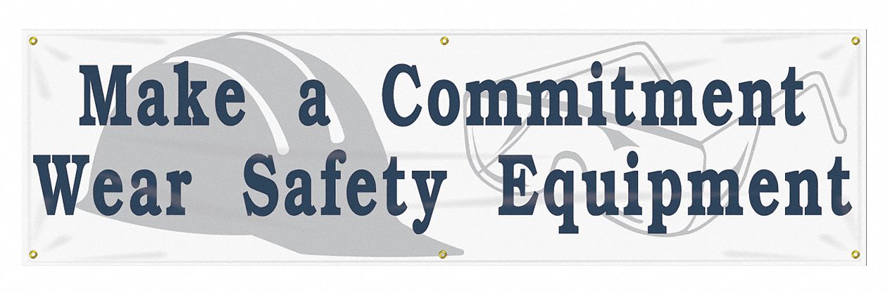 Safety Banner: Poly Sheeting, 28 in x 96 in Nominal Sign Size, Indoor/Outdoor, 1 Printed Sides