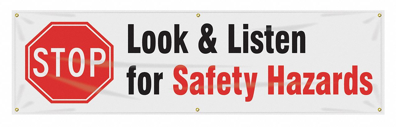 Safety Banner: Poly Sheeting, 28 in x 96 in Nominal Sign Size, Indoor/Outdoor, 1 Printed Sides