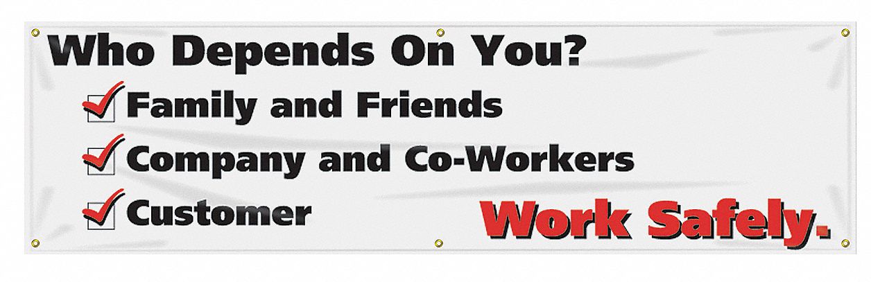 Safety Banner: Poly Sheeting, 28 in x 96 in Nominal Sign Size, Indoor/Outdoor, 1 Printed Sides