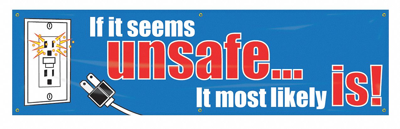 Safety Banner: Poly Sheeting, 28 in x 96 in Nominal Sign Size, Indoor/Outdoor, 1 Printed Sides