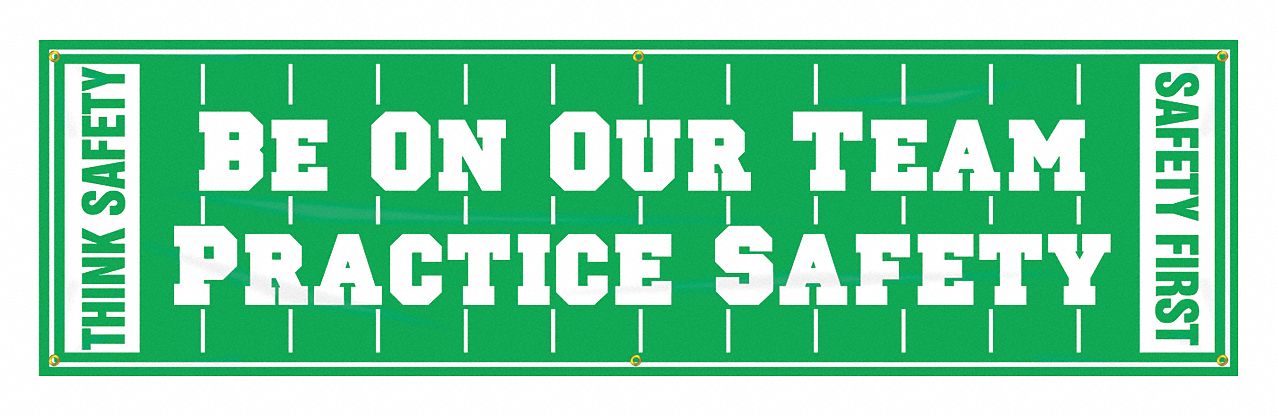 Safety Banner: Poly Sheeting, 28 in x 96 in Nominal Sign Size, Indoor/Outdoor, 1 Printed Sides