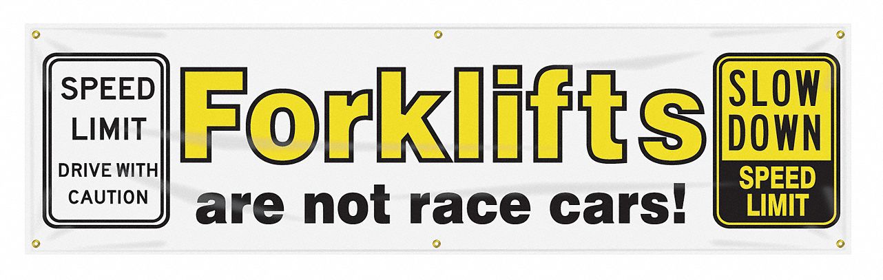 Safety Banner: Poly Sheeting, 28 in x 96 in Nominal Sign Size, Indoor/Outdoor, 1 Printed Sides