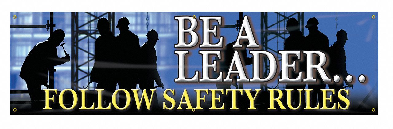 Safety Banner: Poly Sheeting, 28 in x 96 in Nominal Sign Size, Indoor/Outdoor, 1 Printed Sides