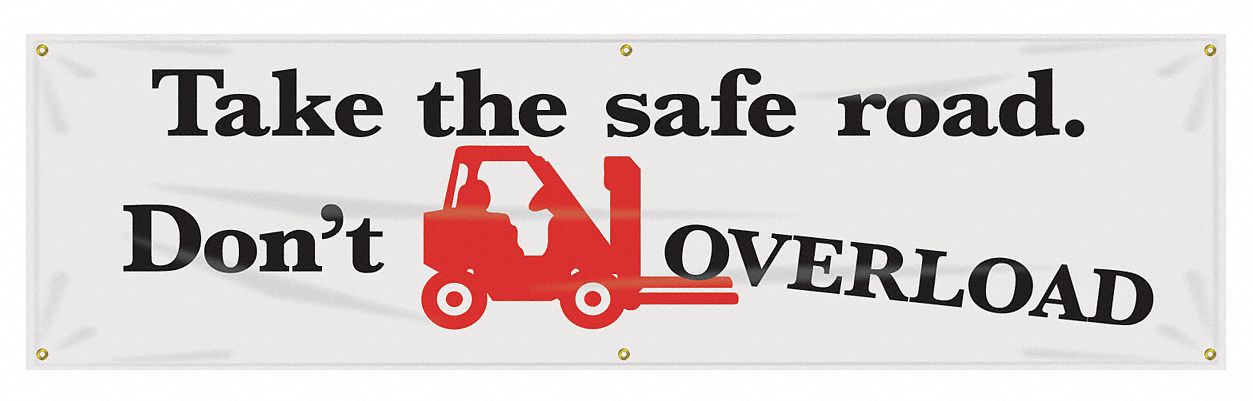 Safety Banner: Poly Sheeting, 28 in x 96 in Nominal Sign Size, Indoor/Outdoor, 1 Printed Sides