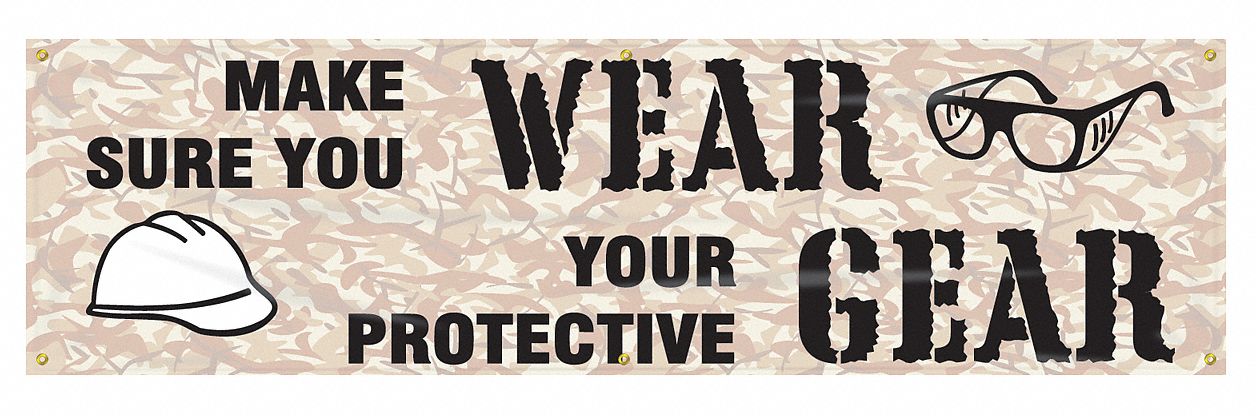 Safety Banner: Poly Sheeting, 28 in x 96 in Nominal Sign Size, Indoor/Outdoor, 1 Printed Sides