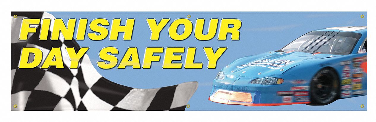 Safety Banner: Poly Sheeting, 28 in x 96 in Nominal Sign Size, Indoor/Outdoor, 1 Printed Sides