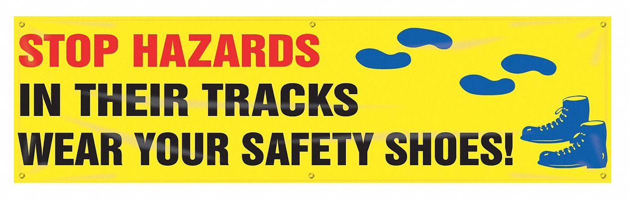 Safety Banner: Poly Sheeting, 28 in x 96 in Nominal Sign Size, Indoor/Outdoor, 1 Printed Sides