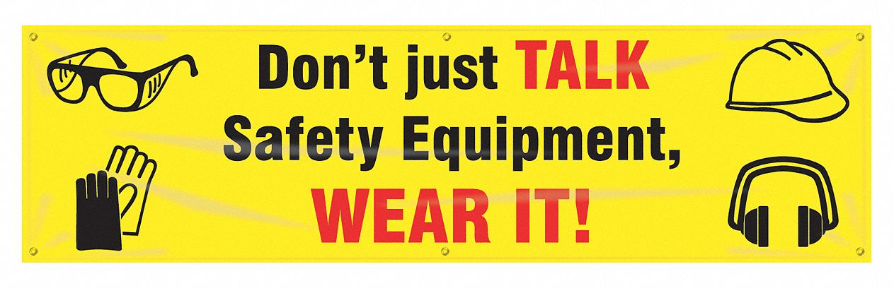 Safety Banner: Poly Sheeting, 28 in x 96 in Nominal Sign Size, Indoor/Outdoor, 1 Printed Sides