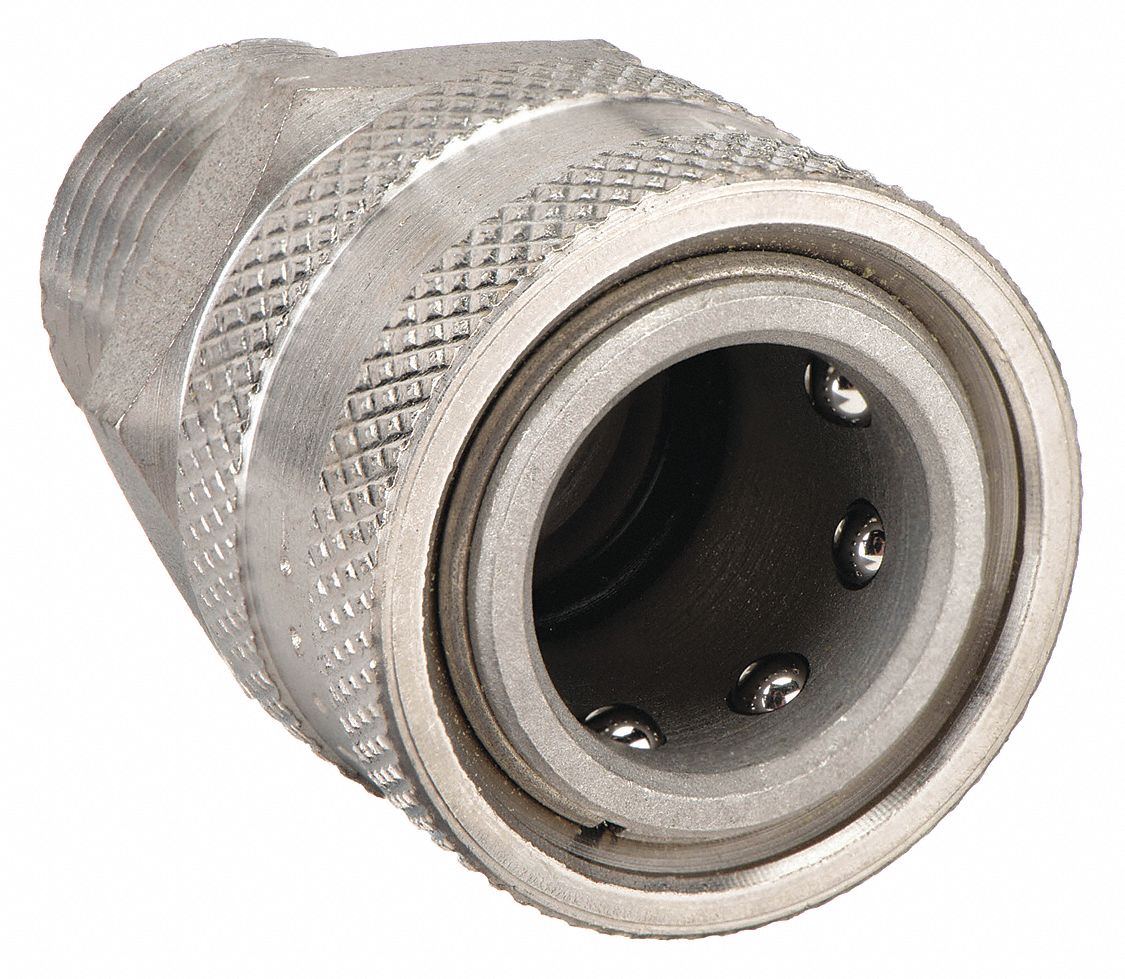 HYDRAULIC QUICK CONNECT HOSE COUPLING, ½ IN COUPLING SIZE, 303 STAINLESS STEEL, MALE NPTF