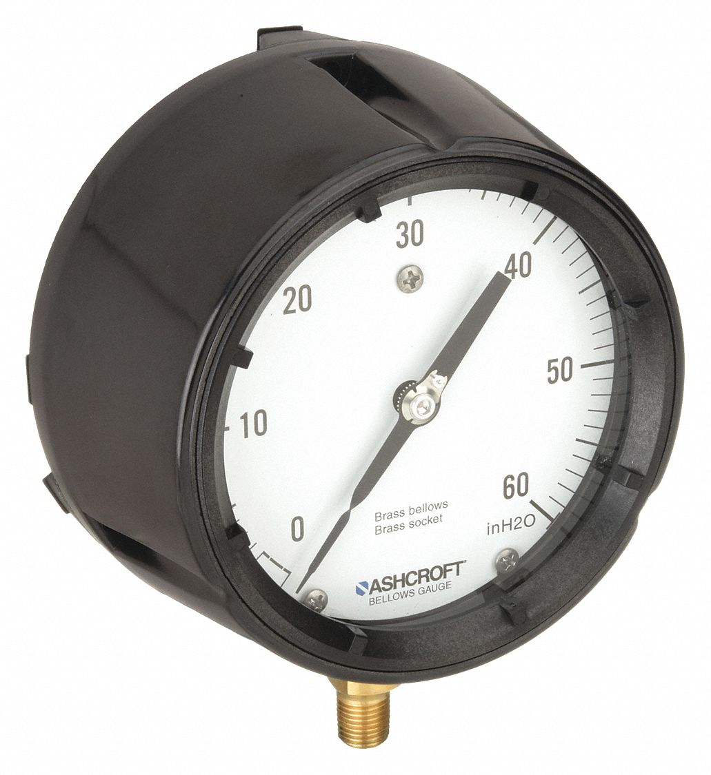 PRESSURE GAUGE,LOW,4-1/2 IN.,1/4 IN. NPT